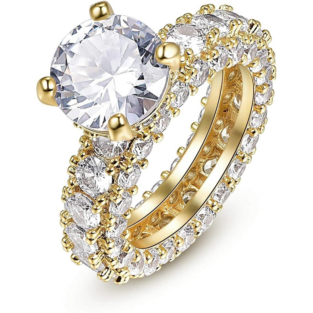 3ct Cushion Cut Halo Wedding Rings for Women 14K Gold Plated AAA Cubic Zirconia